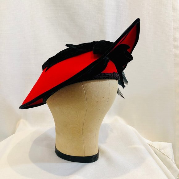 Whittall & Shon Red and Black Hat Vintage 1980s main image 7